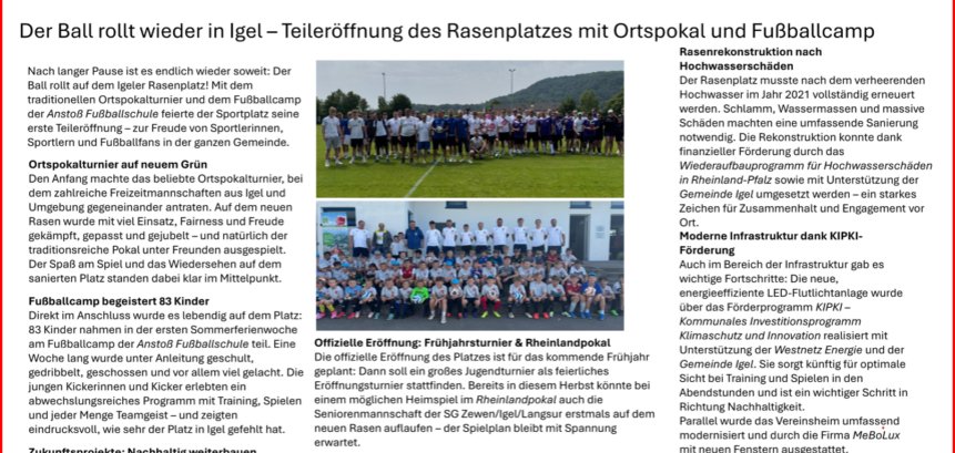 Text von "Der Ball rollt wieder in Igel"